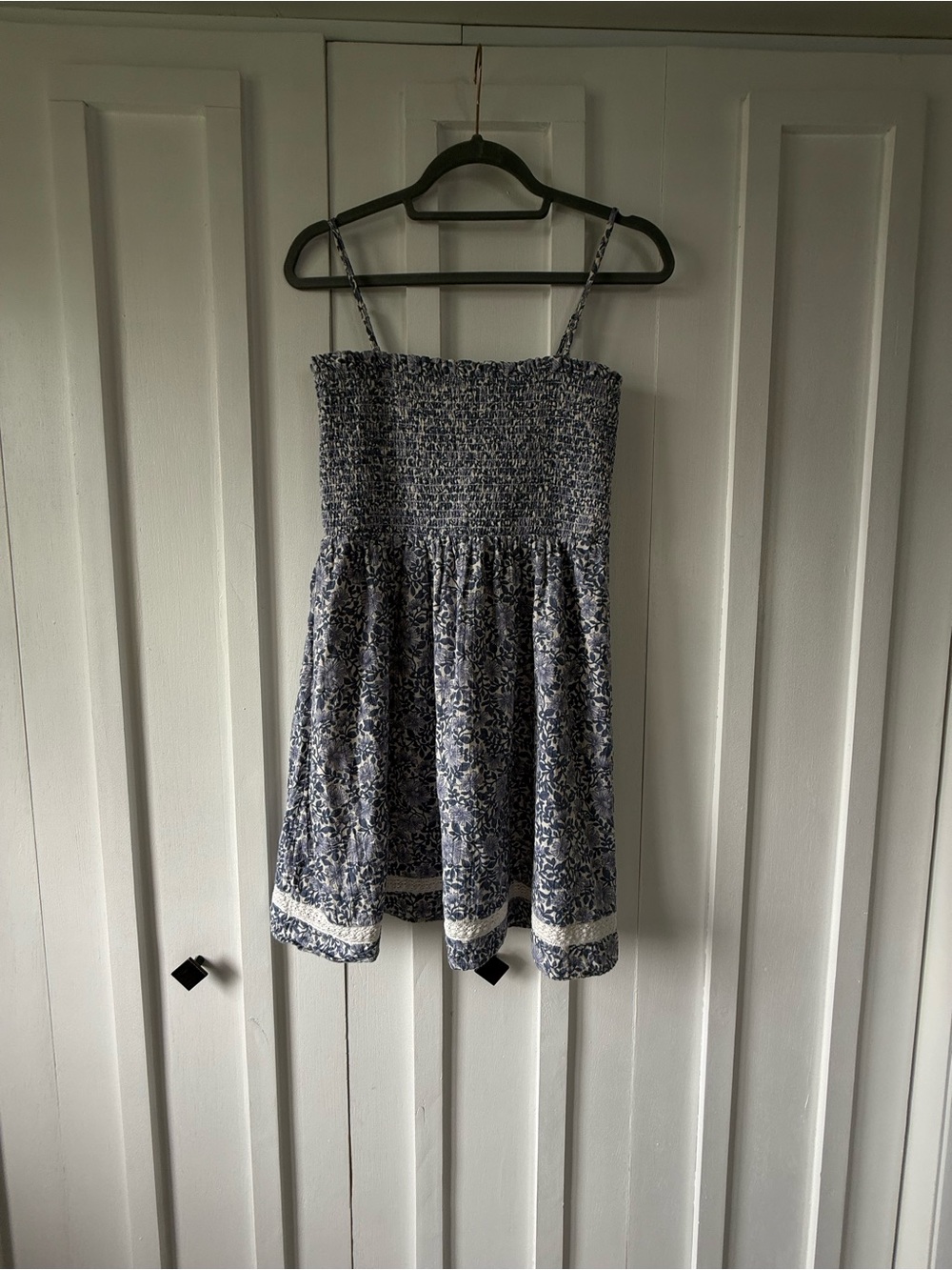 Blue and White Striped Smocked Midi Dress - Picture 4 of 5